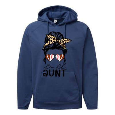 Ball Aunt Heart Messy Bun Football Baseball Aunt Funny Gift Performance Fleece Hoodie