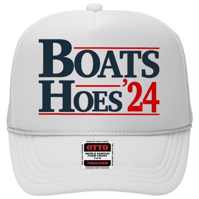 Boats And Hoes 2024 Election Funny High Crown Mesh Back Trucker Hat