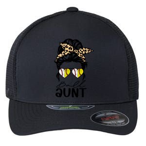 Ball Aunt Heart Messy Bun Softball Baseball Aunt Gift Flexfit Unipanel Trucker Cap