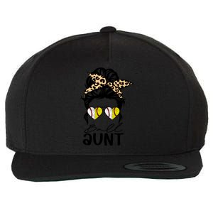 Ball Aunt Heart Messy Bun Softball Baseball Aunt Gift Wool Snapback Cap