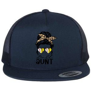 Ball Aunt Heart Messy Bun Softball Baseball Aunt Gift Flat Bill Trucker Hat