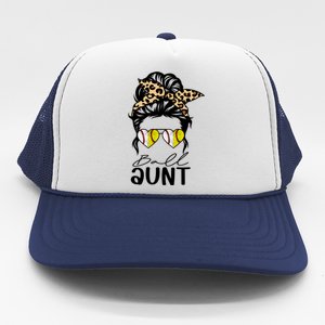 Ball Aunt Heart Messy Bun Softball Baseball Aunt Gift Trucker Hat