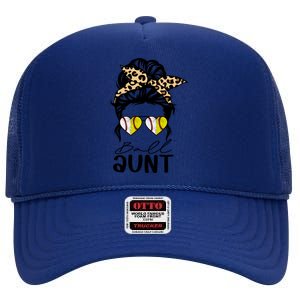 Ball Aunt Heart Messy Bun Softball Baseball Aunt Gift High Crown Mesh Back Trucker Hat