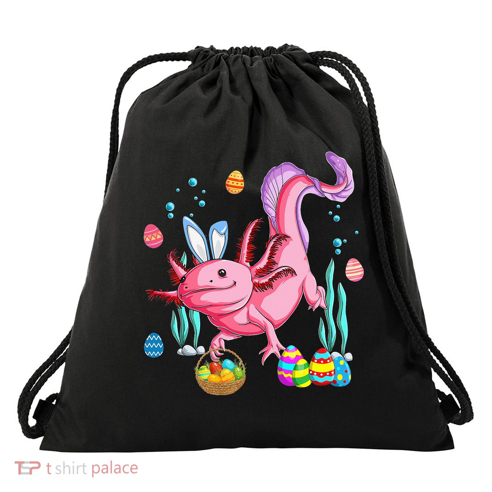 Bunny Axolotl Hunting Easter Eggs Basket Costume Drawstring Bag