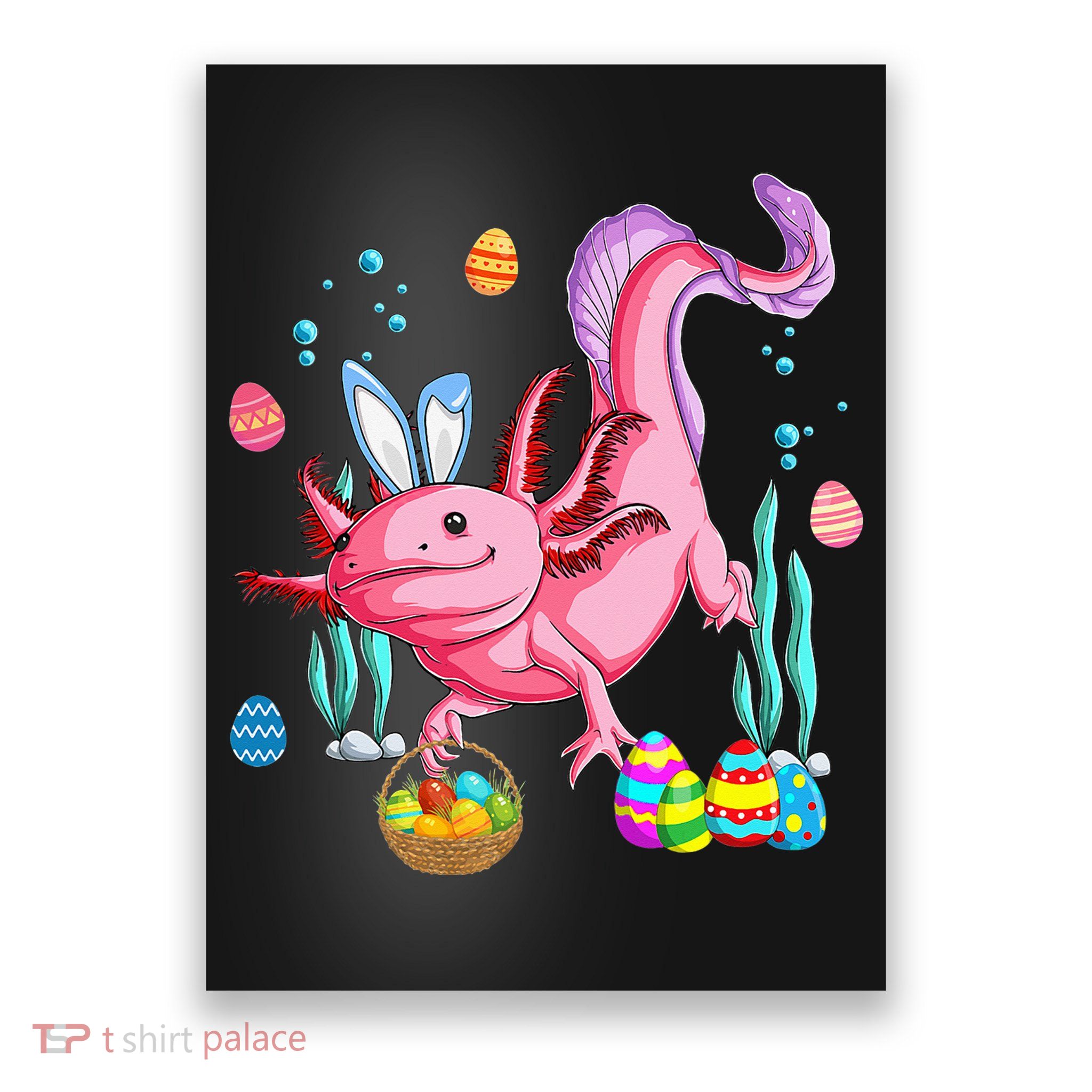 Bunny Axolotl Hunting Easter Eggs Basket Costume Poster