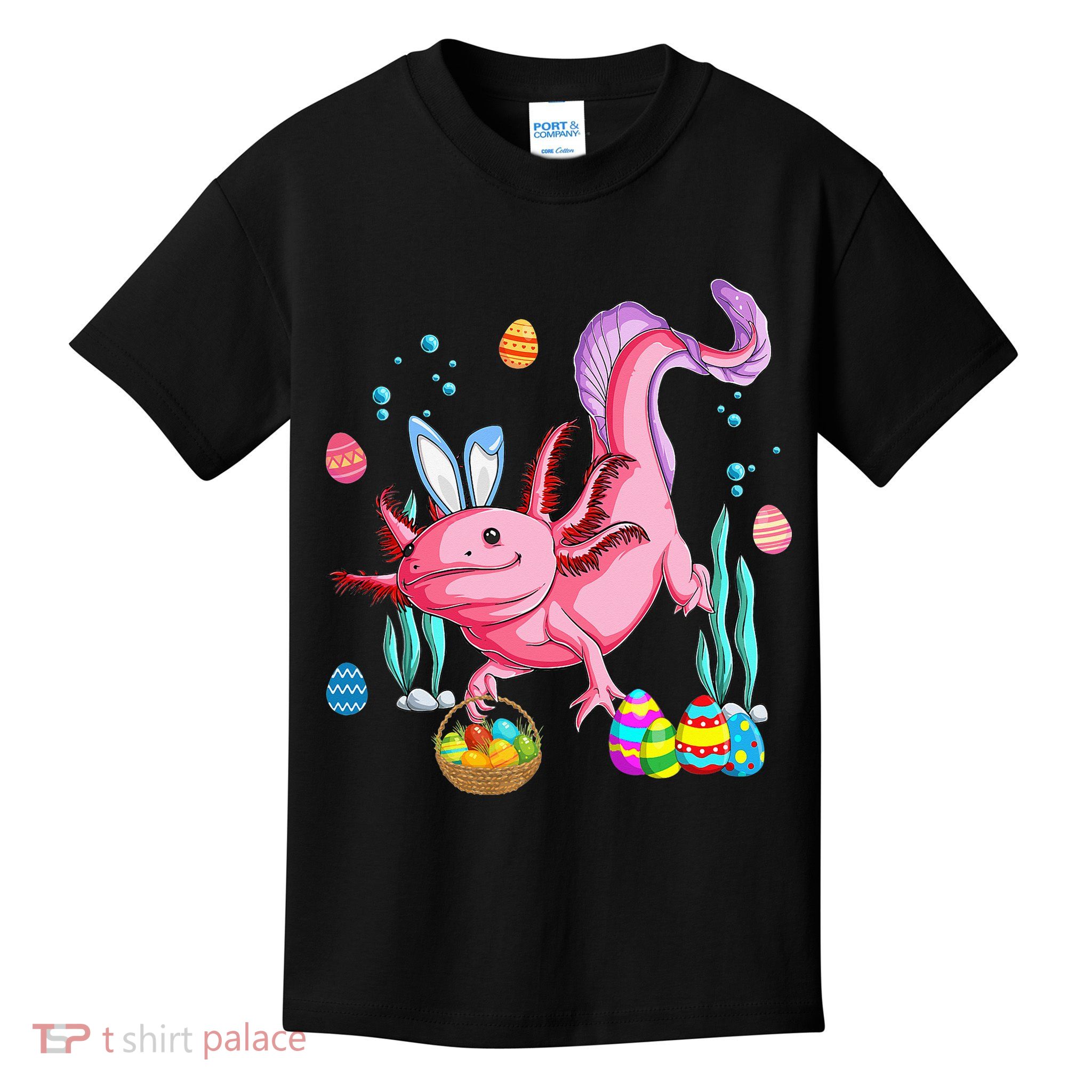 Bunny Axolotl Hunting Easter Eggs Basket Costume Kids T-Shirt