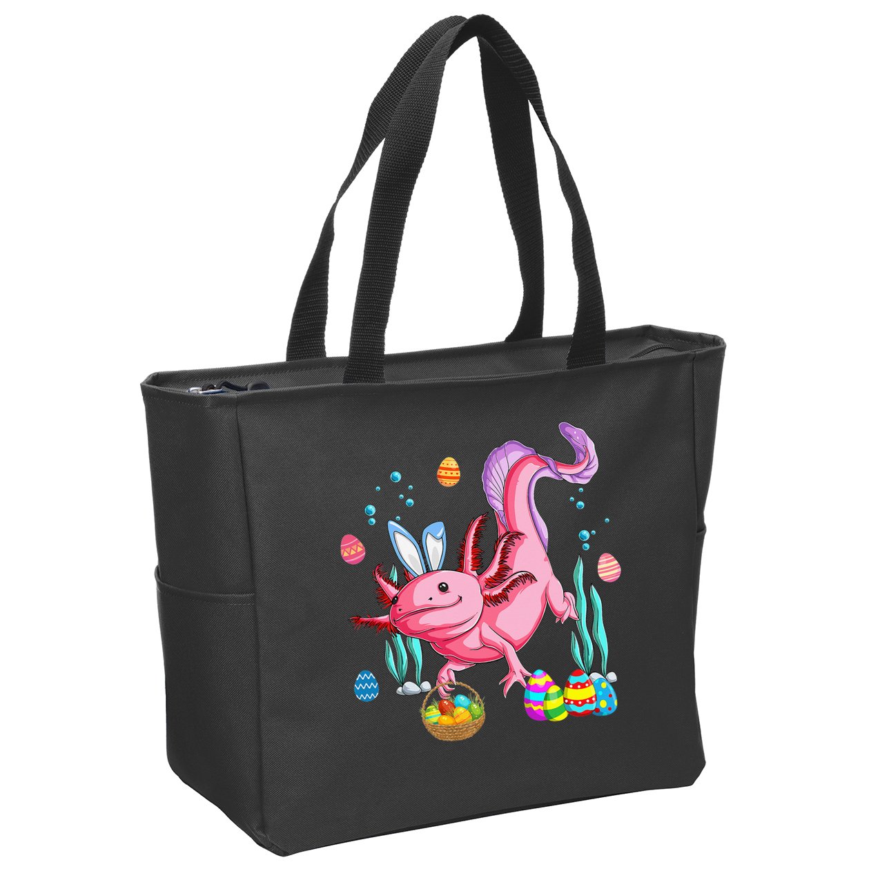Bunny Axolotl Hunting Easter Eggs Basket Costume Zip Tote Bag