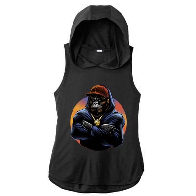 Bad Ass Hip Hop Monkey Ladies PosiCharge Tri-Blend Wicking Draft Hoodie Tank