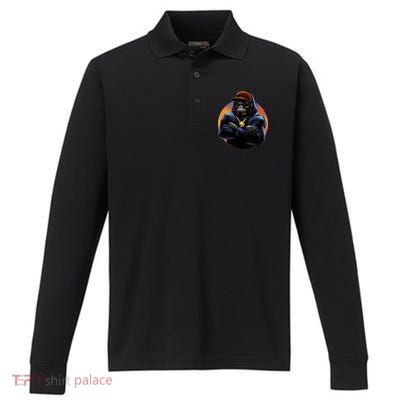 Bad Ass Hip Hop Monkey Performance Long Sleeve Polo