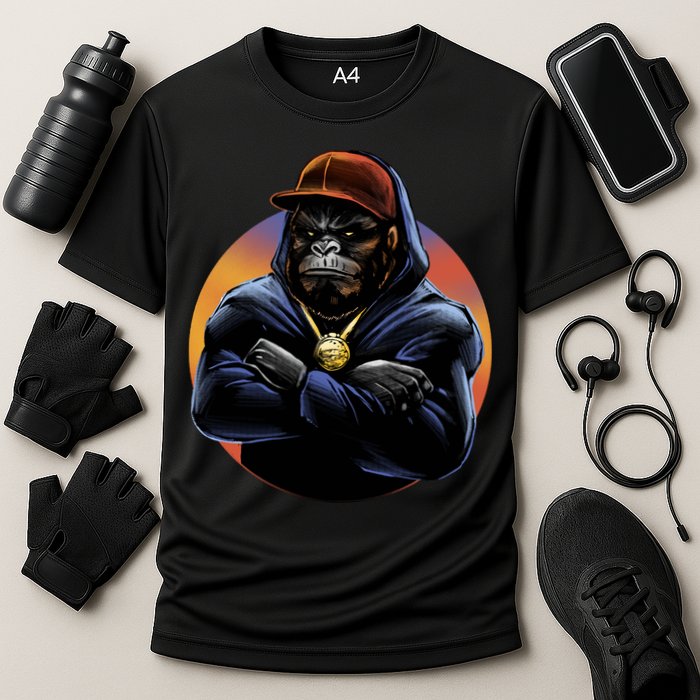 Bad Ass Hip Hop Monkey Cooling Performance Crew T-Shirt