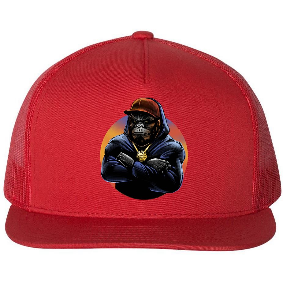 Bad Ass Hip Hop Monkey Flat Bill Trucker Hat