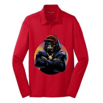 Bad Ass Hip Hop Monkey Silk Touch Performance Long Sleeve Polo