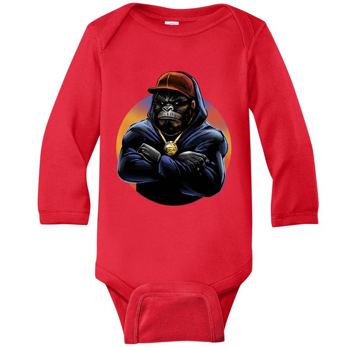 Bad Ass Hip Hop Monkey Baby Long Sleeve Bodysuit