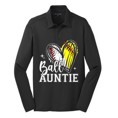 Ball Auntie Heart Baseball Softball Aunt Meaningful Gift Silk Touch Performance Long Sleeve Polo