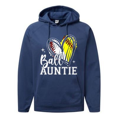 Ball Auntie Heart Baseball Softball Aunt Meaningful Gift Performance Fleece Hoodie