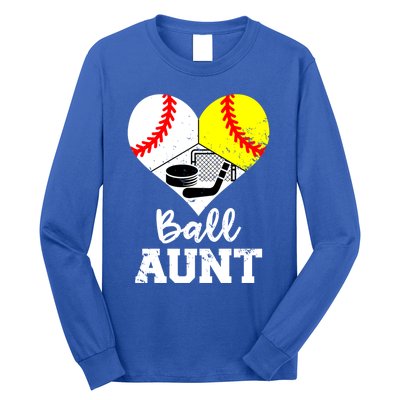 Ball Aunt Heart Funny Baseball Softball Hockey Aunt Meaningful Gift Long Sleeve Shirt