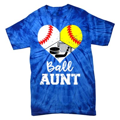 Ball Aunt Heart Funny Baseball Softball Hockey Aunt Meaningful Gift Tie-Dye T-Shirt