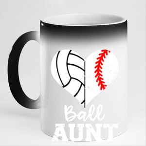 Ball Aunt Heart Funny Baseball Volleyball Aunt Gift 11oz Black Color Changing Mug