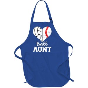 Ball Aunt Heart Funny Baseball Volleyball Aunt Gift Full-Length Apron With Pockets