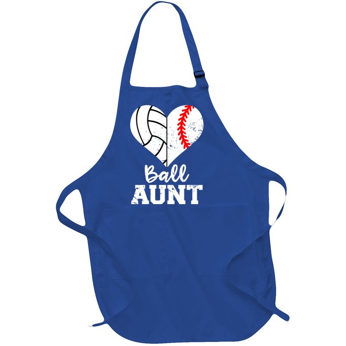 Ball Aunt Heart Funny Baseball Volleyball Aunt Gift Full-Length Apron With Pockets