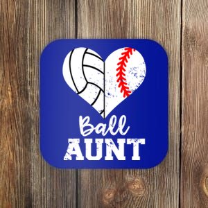 Ball Aunt Heart Funny Baseball Volleyball Aunt Gift Coaster