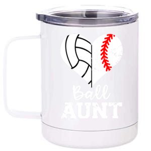 Ball Aunt Heart Funny Baseball Volleyball Aunt Gift 12 oz Stainless Steel Tumbler Cup