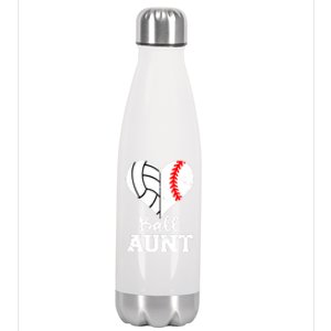 Ball Aunt Heart Funny Baseball Volleyball Aunt Gift Stainless Steel Insulated Water Bottle