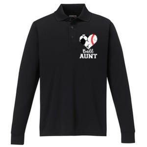 Ball Aunt Heart Funny Soccer Baseball Aunt Gift Performance Long Sleeve Polo