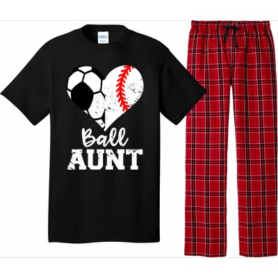 Ball Aunt Heart Funny Soccer Baseball Aunt Gift Pajama Set