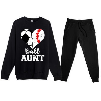 Ball Aunt Heart Funny Soccer Baseball Aunt Gift Premium Crewneck Sweatsuit Set