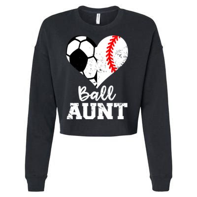 Ball Aunt Heart Funny Soccer Baseball Aunt Gift Cropped Pullover Crew