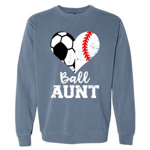 Ball Aunt Heart Funny Soccer Baseball Aunt Gift Garment-Dyed Sweatshirt