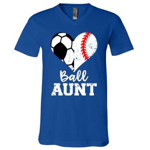 Ball Aunt Heart Funny Soccer Baseball Aunt Gift V-Neck T-Shirt