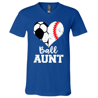 Ball Aunt Heart Funny Soccer Baseball Aunt Gift V-Neck T-Shirt