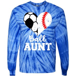 Ball Aunt Heart Funny Soccer Baseball Aunt Gift Tie-Dye Long Sleeve Shirt