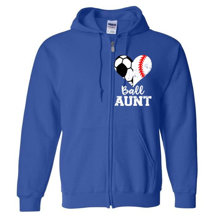 Ball Aunt Heart Funny Soccer Baseball Aunt Gift Full Zip Hoodie