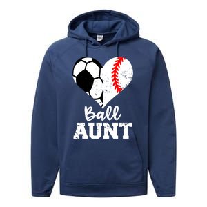 Ball Aunt Heart Funny Soccer Baseball Aunt Gift Performance Fleece Hoodie