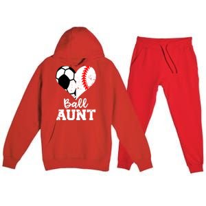 Ball Aunt Heart Funny Soccer Baseball Aunt Gift Premium Hooded Sweatsuit Set