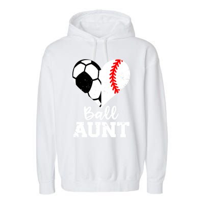 Ball Aunt Heart Funny Soccer Baseball Aunt Gift Garment-Dyed Fleece Hoodie