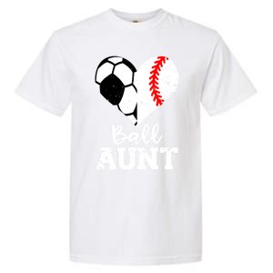 Ball Aunt Heart Funny Soccer Baseball Aunt Gift Garment-Dyed Heavyweight T-Shirt