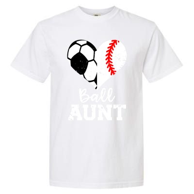 Ball Aunt Heart Funny Soccer Baseball Aunt Gift Garment-Dyed Heavyweight T-Shirt