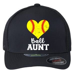 Ball Aunt Heart Funny Softball Aunt Cool Gift Flexfit Unipanel Trucker Cap