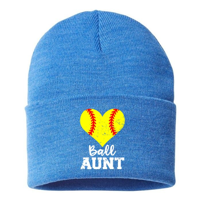 Ball Aunt Heart Funny Softball Aunt Cool Gift Sustainable Knit Beanie