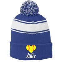 Ball Aunt Heart Funny Softball Aunt Cool Gift Stripe Pom Pom Beanie