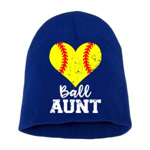 Ball Aunt Heart Funny Softball Aunt Cool Gift Short Acrylic Beanie