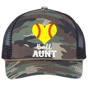 Ball Aunt Heart Funny Softball Aunt Cool Gift Retro Rope Trucker Hat Cap