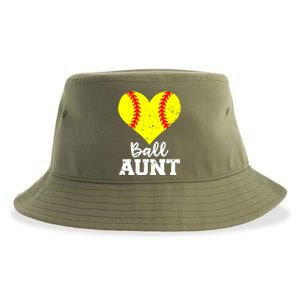 Ball Aunt Heart Funny Softball Aunt Cool Gift Sustainable Bucket Hat