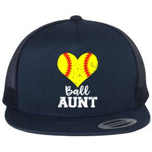 Ball Aunt Heart Funny Softball Aunt Cool Gift Flat Bill Trucker Hat