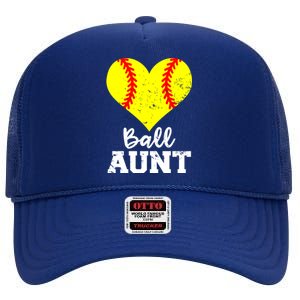 Ball Aunt Heart Funny Softball Aunt Cool Gift High Crown Mesh Back Trucker Hat