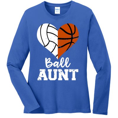 Ball Aunt Heart Funny Volleyball Basketball Aunt Funny Gift Ladies Long Sleeve Shirt